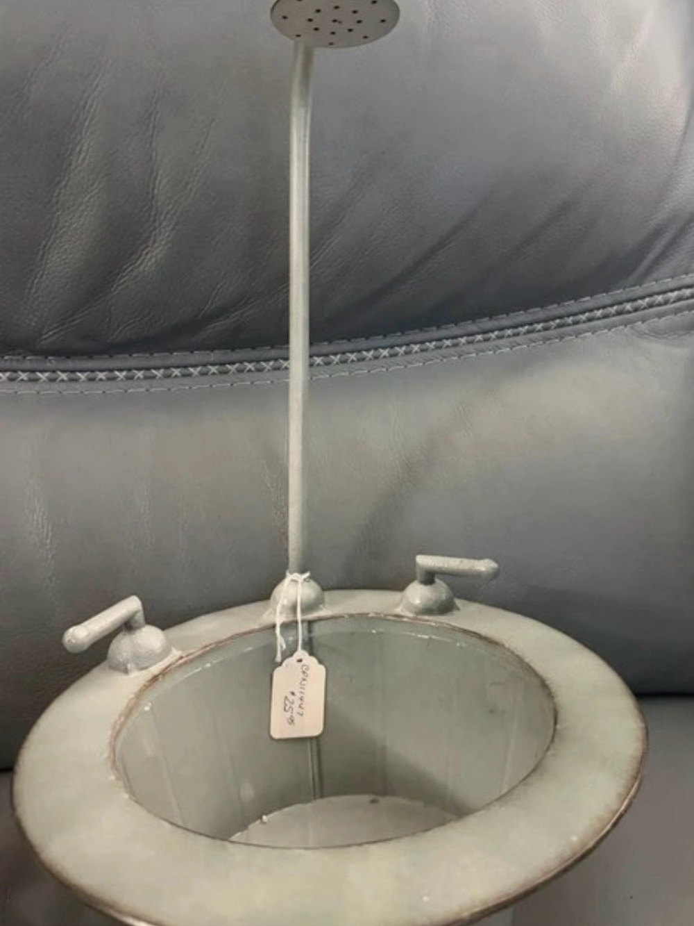 Decorative Gray Metal Pedestal Sink Accent for Home Bath or planter